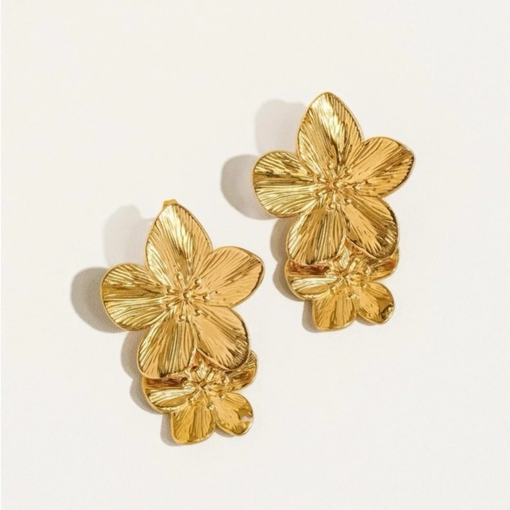 The “Golden Bloom Stack” Statement 18k Gold Earrings | Gold